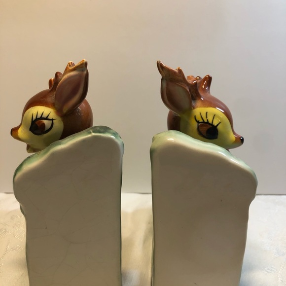 1950s Ceramic Deer Bookends Spotted White Tale Fawns Made in Japan Kitsch Bambi” - Picture 8 of 13